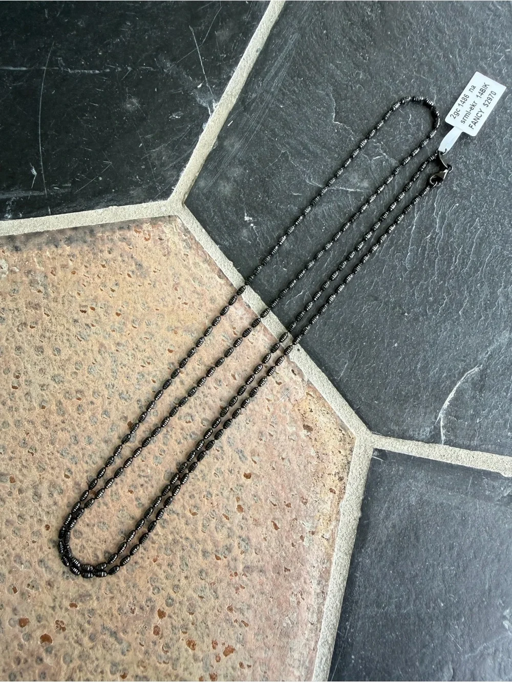 14kt. White Gold Black Rhodiumed Beaded Necklace 30” long